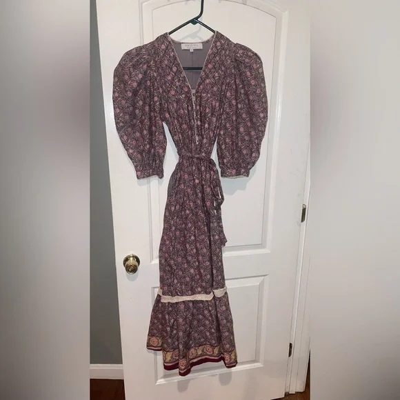 New! HUNTER BELL Jenkins Falling Leaves Belted Lace Bohemian Maxi Dress XS